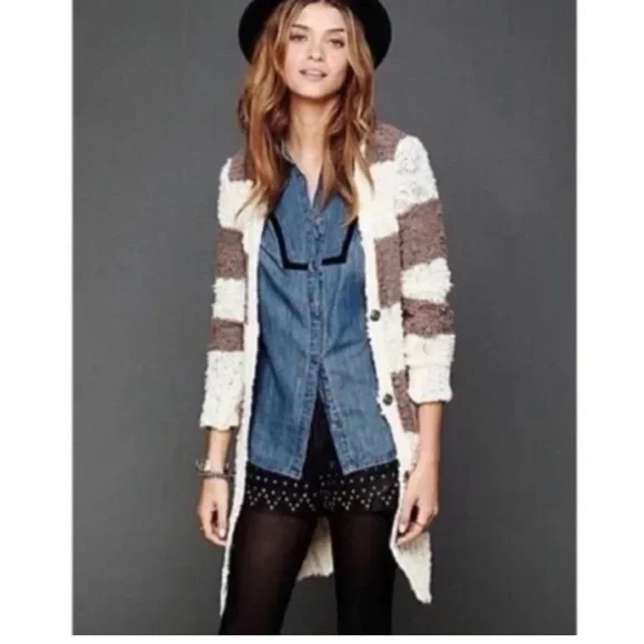 Free People Rugby Striped Boucle Duster Cardigan - Picture 1 of 4